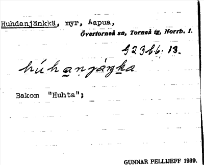 Bild på arkivkortet för arkivposten Huhdanjänkkä