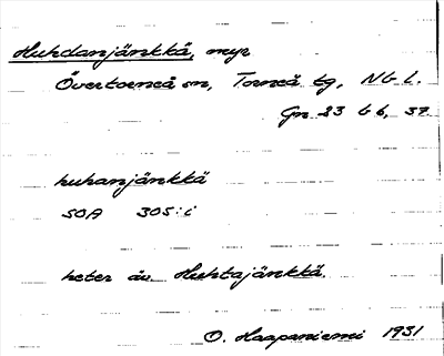 Bild på arkivkortet för arkivposten Huhdanjänkkä
