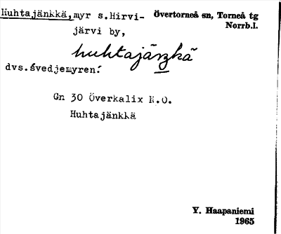 Bild på arkivkortet för arkivposten Huhtajänkkä
