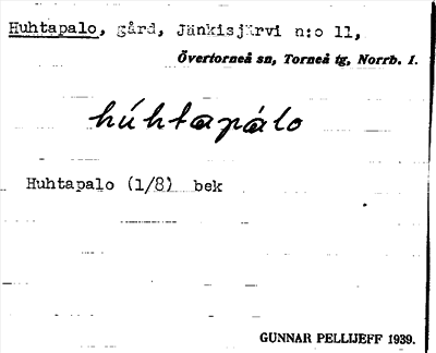 Bild på arkivkortet för arkivposten Huhtapalo