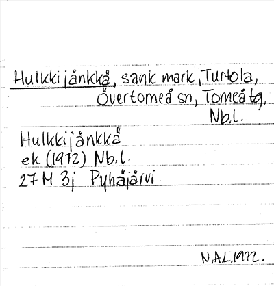 Bild på arkivkortet för arkivposten Hulkkijänkkä