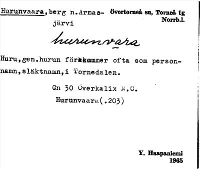 Bild på arkivkortet för arkivposten Hurunvaara