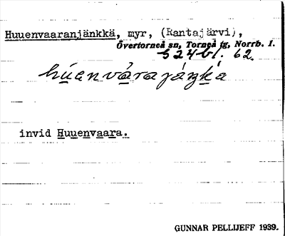 Bild på arkivkortet för arkivposten Huuenvaaranjänkkä