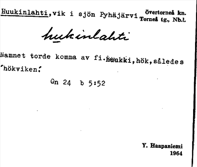 Bild på arkivkortet för arkivposten Huukinlahti