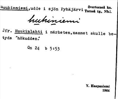 Bild på arkivkortet för arkivposten Huukinniemi