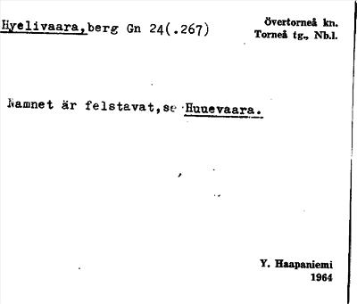 Bild på arkivkortet för arkivposten Hyelivaara, se Huuevaara