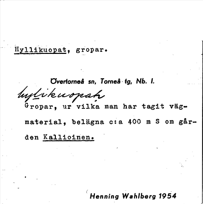 Bild på arkivkortet för arkivposten Hyllikuopat