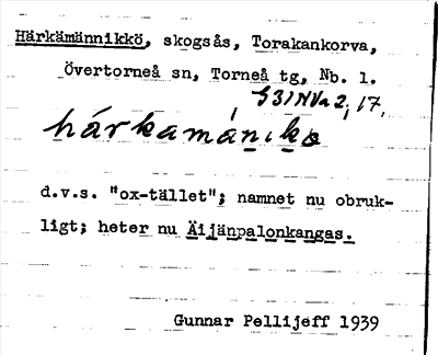 Bild på arkivkortet för arkivposten Härkämännikkö