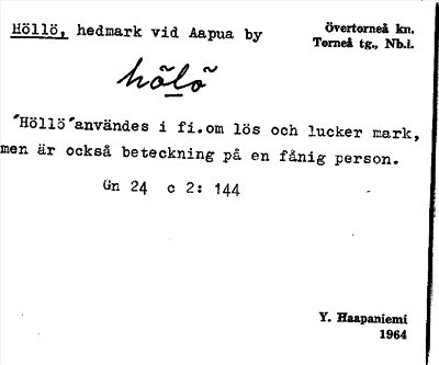 Bild på arkivkortet för arkivposten Höllö