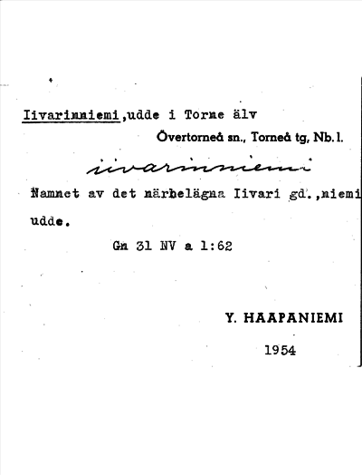 Bild på arkivkortet för arkivposten Iivarinniemi