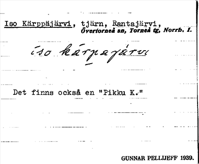 Bild på arkivkortet för arkivposten Iso Kärppäjärvi