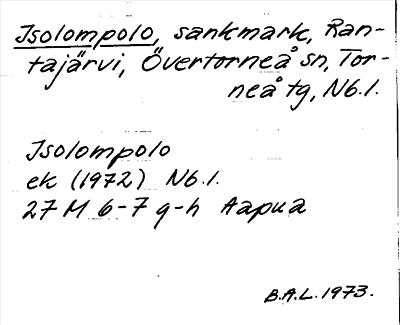 Bild på arkivkortet för arkivposten Isolompolo