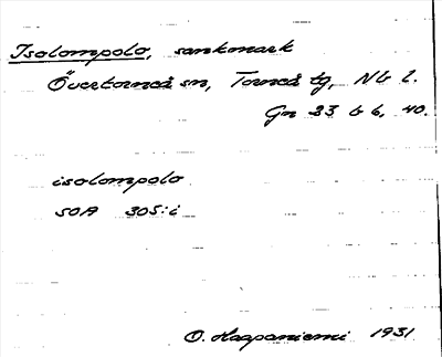 Bild på arkivkortet för arkivposten Isolompolo