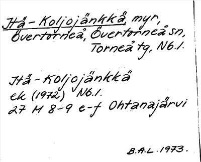 Bild på arkivkortet för arkivposten Itä-Koljojänkkä