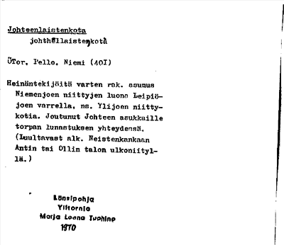Bild på arkivkortet för arkivposten Johteenlaistenkota