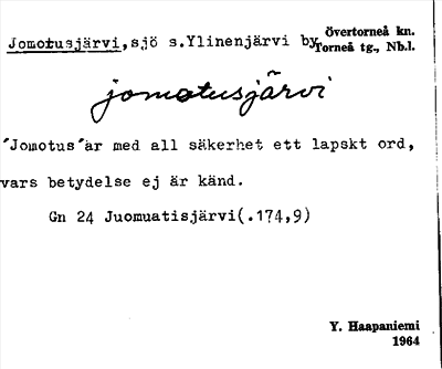 Bild på arkivkortet för arkivposten Jomotusjärvi