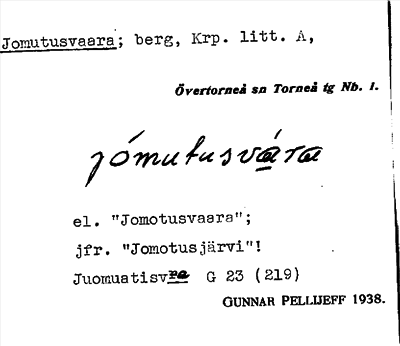 Bild på arkivkortet för arkivposten Jomutusvaara