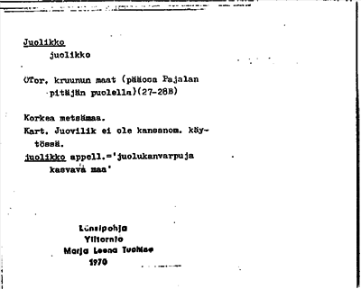Bild på arkivkortet för arkivposten Juolikko