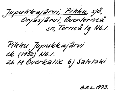 Bild på arkivkortet för arkivposten Jupukkajärvi, Pikku