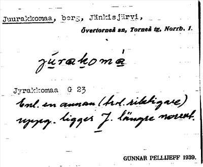Bild på arkivkortet för arkivposten Juurakkomaa