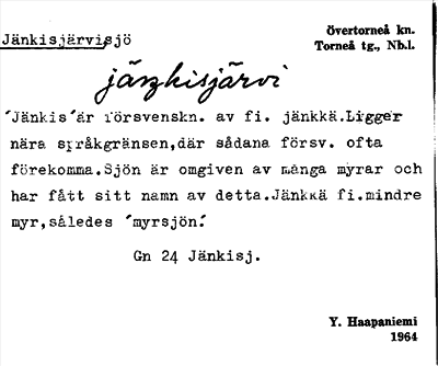 Bild på arkivkortet för arkivposten Jänkisjärvi