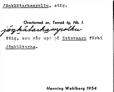 Bild på arkivkortet för arkivposten Jänkkätarhanpolku