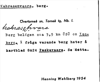 Bild på arkivkortet för arkivposten Kahrasenvaara