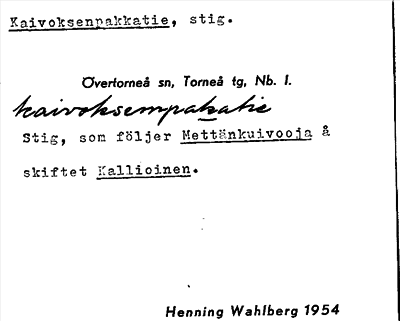 Bild på arkivkortet för arkivposten Kaivoksenpakkatie