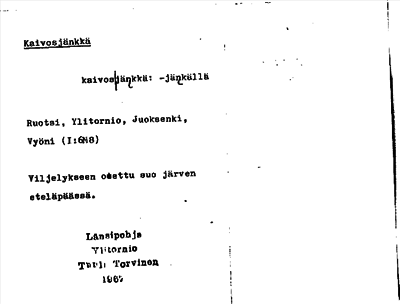 Bild på arkivkortet för arkivposten Kaivosjänkkä