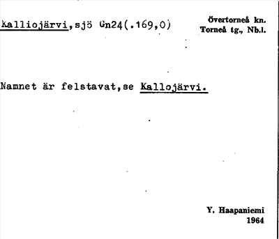 Bild på arkivkortet för arkivposten Kalliojärvi