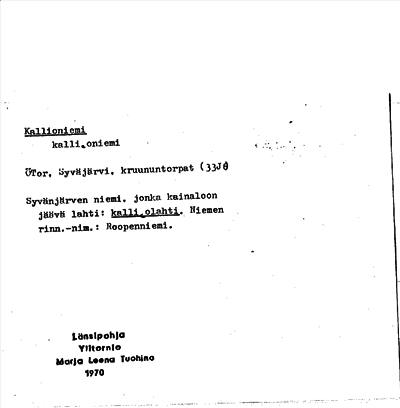Bild på arkivkortet för arkivposten Kallioniemi
