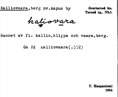 Bild på arkivkortet för arkivposten Kalliovaara