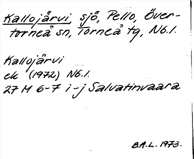 Bild på arkivkortet för arkivposten Kallojärvi