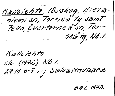 Bild på arkivkortet för arkivposten Kallolehto