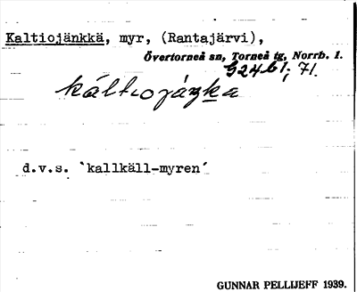 Bild på arkivkortet för arkivposten Kaltiojänkkä