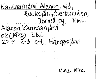 Bild på arkivkortet för arkivposten Kantaanjärvi, Alanen