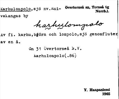 Bild på arkivkortet för arkivposten Karhulompolo