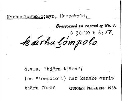 Bild på arkivkortet för arkivposten Karhunlompolo