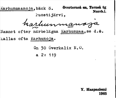 Bild på arkivkortet för arkivposten Karhunmaanoja