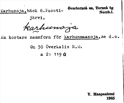 Bild på arkivkortet för arkivposten Karhunoja