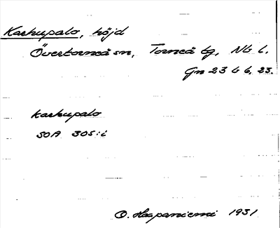 Bild på arkivkortet för arkivposten Karhupalo