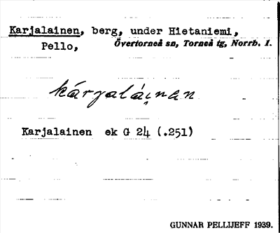 Bild på arkivkortet för arkivposten Karjalainen