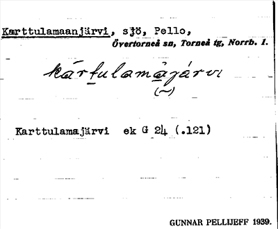 Bild på arkivkortet för arkivposten Karttulamaanjärvi