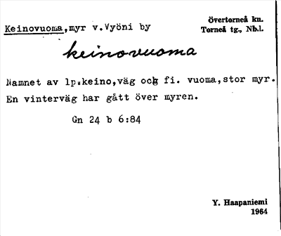Bild på arkivkortet för arkivposten Keinovuoma