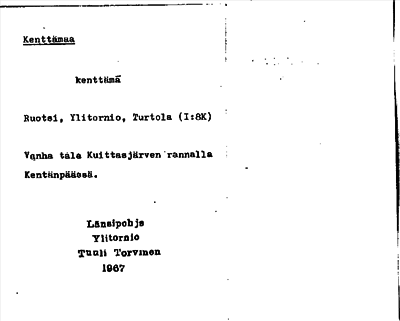 Bild på arkivkortet för arkivposten Kenttämaa