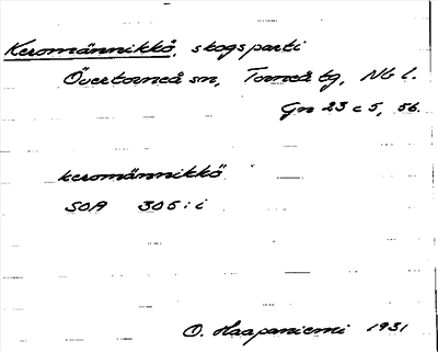Bild på arkivkortet för arkivposten Keromännikkö