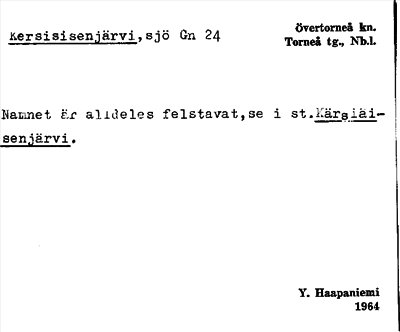 Bild på arkivkortet för arkivposten Kersisisenjärvi