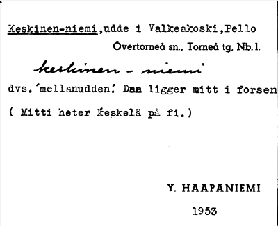 Bild på arkivkortet för arkivposten Keskinen-niemi