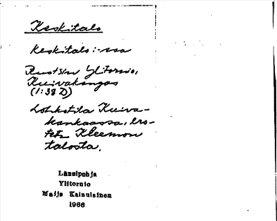 Bild på arkivkortet för arkivposten Keskitalo
