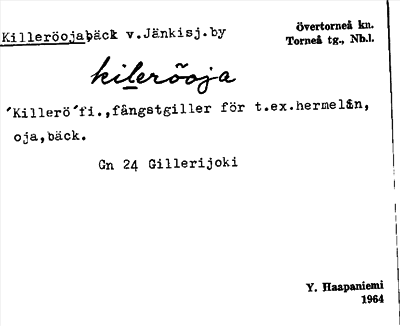 Bild på arkivkortet för arkivposten Killeröoja